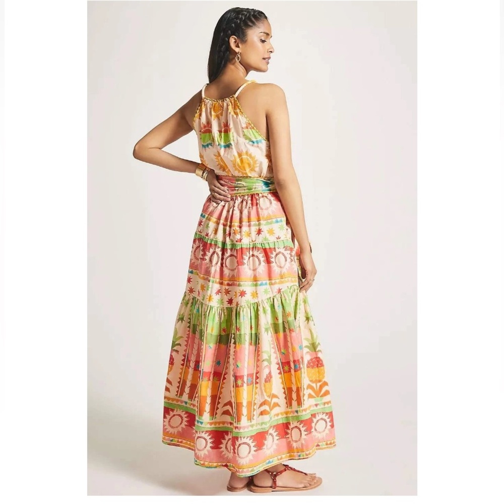 Farm Rio Rainbow Sunset Halter Neck Maxi Dress Tropical Hawaii Vibrant Print XL - Picture 2 of 16